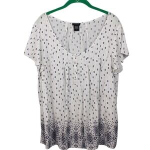 Torrid Women's Blue & White Mosaic Print Challis‎ Flowy Blouse Top Plus Size 2